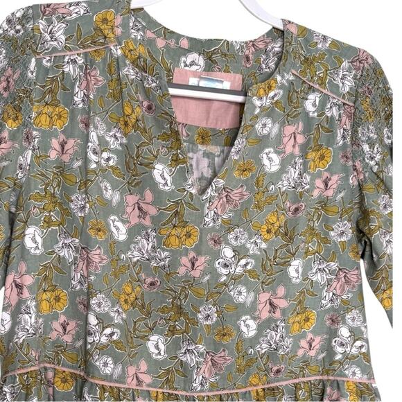 Cynthia Rowley Floral Sage Green Babydoll Dress Tiered Ruffles Size Medium - Picture 3 of 8